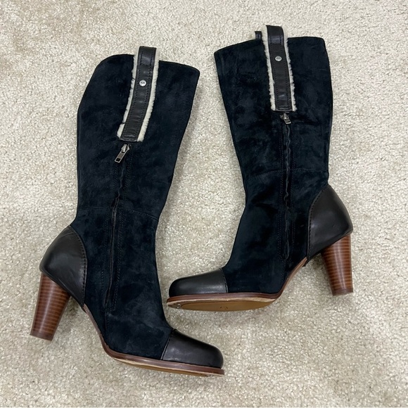UGG Black Heeled Boots with Cream Accents - Picture 7 of 16